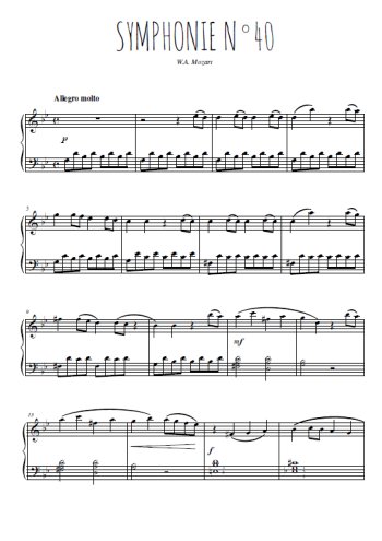 Symphonie N°40, piano facile Partitions gratuites